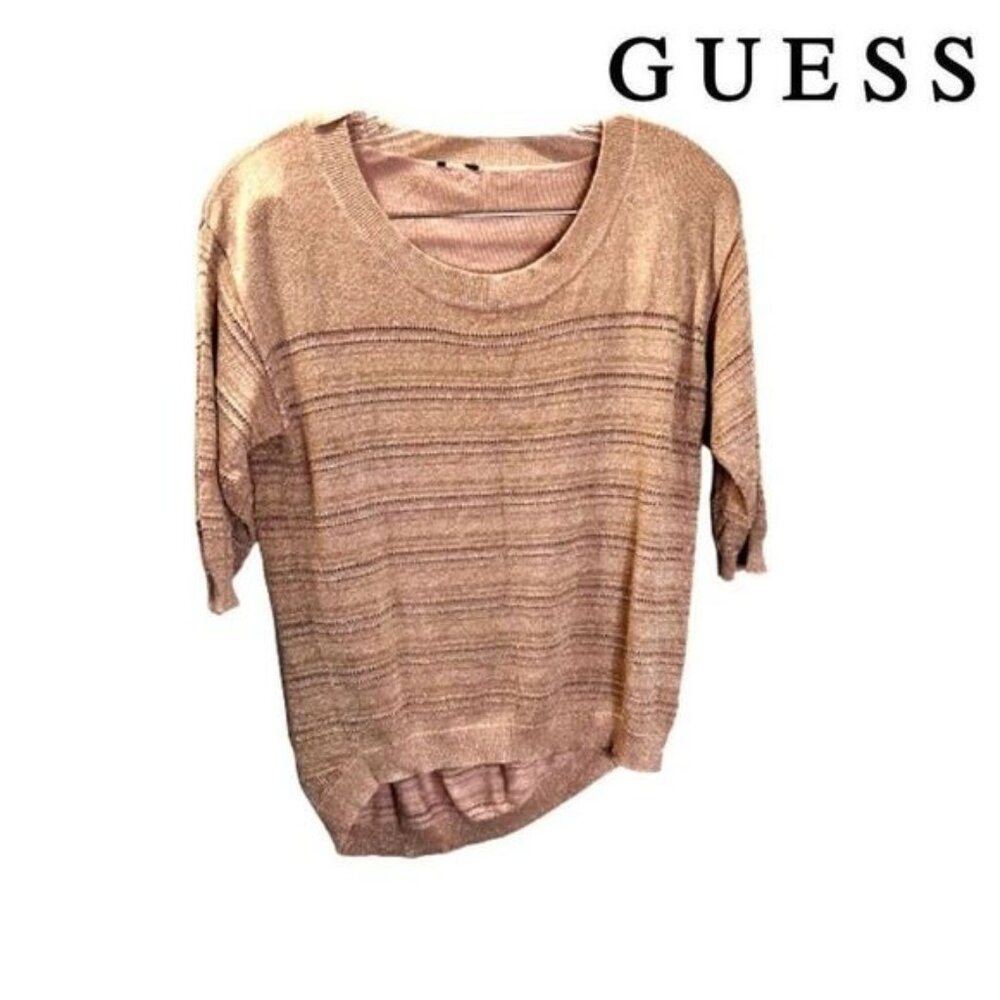 GUESS Women's 3/4‎ Sleeve Open-knit Sweater Top